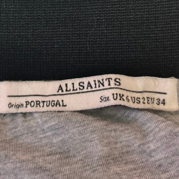 Allsaints Gray Black Elastic Waist Stretch Draped Career Pencil Mini Skirt Sz 2 - Picture 5 of 6